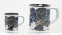 Auktion 374<br>Royal Copenhagen Jahresbecher ,1971, Entw. Hans Andersen, gr. Becher mit 925er Silberplatte, ca. H-11,5 u. 8,5cm