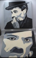 Auktion 374<br>2x Potraits von Cahrlie Chaplin, &Ouml;l/Leinwand, unsigniert, restau.bed&uuml;rftig, je ca. 50 x 50cm