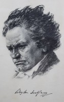 Auktion 374<br>Kunstdruck, Portr&auml;t des Komponisten Ludwig van Beethoven (1770-1827)