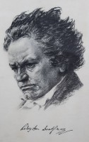 Auktion 374<br>Kunstdruck, Portr&auml;t des Komponisten Ludwig van Beethoven (1770-1827)