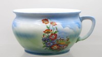 Auktion 374<br>antiker Nachttopf, 20/30er Jahre, florales Dekor, Altersspuren, ca. H-13,5cm D-23cm