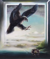 Auktion 374<br>Adler im Flug, &Ouml;l/Leinwand, monogrammiert "ML", 20. Jhd., gerahmt, RG 72 x 61cm
