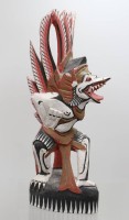 Auktion 374 / Los 15518 <br>mehrfarbig bemalte Garuda-Holzskulptur aus Bali, 1x geklebt, ca. H-22cm