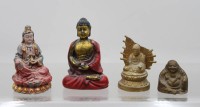Auktion 374<br>4x kl. asiatische Figuren, meist Kunststoff, 1x Messing, 1x besch&auml;digt, ca. H-10cm