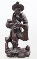 Auktion 374<br>handgeschnitzte Vintage-Holzfigur, Fischer, eine besch&auml;digt, ca. H-25,5cm
