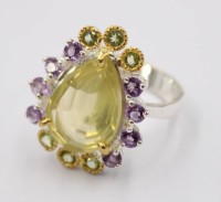Auktion 374<br>Sterling-Ring, Citrin, Amethyst u. Peridot, ca. 12 Karat, RG 57