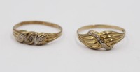 Auktion 374<br>2x  333er GG-Ringe je mit kl. Brillant, zus. 1,8gr., ca. RG 59