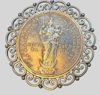 Auktion 374<br>Silber M&uuml;nzbrosche Bayern 2 Gulden 1855 "Mariens&auml;ule" - K&ouml;nig Maximilian II. 1848-1864, 31,52 gr, D-5 cm