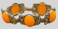 Auktion 374<br>Silber-Armband mit f&uuml;nf gelben Bernstein-Cabouchons, L-20 cm, 37,12 gr., Sicherheitskette