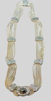 Auktion 374<br>vielreihiges Silber-925- Collier mit  H&auml;matid-Cabouchon, L-48 cm, 72,22 gr