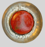 Auktion 374<br>runde  Art Deco Silberbrosche-800- mit roten Stein, sign. Hein Meyer, D-4,5 cm, 12,34 gr.