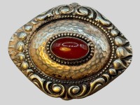 Auktion 374<br>Jugendstil Silberbrosche-800- mit Karneol, Handarbeit, Hammerschlagdekor, 5x4 cm, 9,39 cm