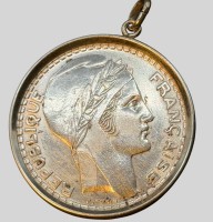 Auktion 374<br>M&uuml;nzanh&auml;nger-20 Franc 1938, Frankreich, Silber, 23,89 gr