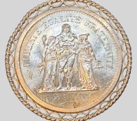 Auktion 374<br>Frankreich, 50 Franz&ouml;sische Francs Herkules - Silber-900-, in Silberfassung-835-, zus. 36,78 gr