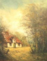 Auktion 374<br>M.Renard , Geb&auml;ude, &Ouml;l/Leinwand, gerahmt, RG 7,5 x 63,5cm