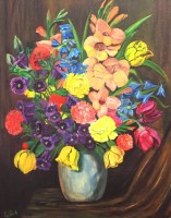 Auktion 374<br>G.Schmitz, Blumen in Vase, &Ouml;l/Malkarton, gerahmt, RG 61 x 51cm