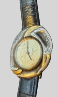 Auktion 374<br>Designer Quartz DAU, massives Silbergeh&auml;use -925-, "PE", Lederband, Werk nicht gepr&uuml;ft