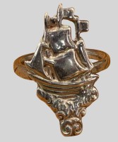Auktion 374<br>Silberring mit Segelschiff, gepr&uuml;ft,  B-3 cm, RG 57, 6,08 gr