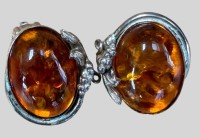 Auktion 374<br>Paar Ohrclips Silber-925 "PS", oval, Bernstein Cabouchons, 2x 1,6 cm, 7,95 gr.