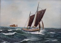 Auktion 374<br>G.Timmermann 2000, Kutter vor Helgoland, &Ouml;l/Holz, gerahmt, RG 29,5 x 35cm