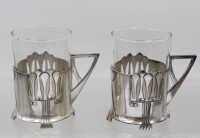 Auktion 374<br>Paar Teeglashalter, WMF Straussenmarke, Nr. 345, 1xbesch&auml;digt, ca. H-10,2cm mit Glas