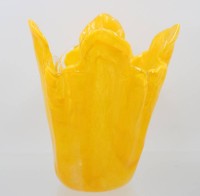 Auktion 374<br>Vintage-Fazzoletto-Stil-Vase, gelbes Glas,  H-20,5cm