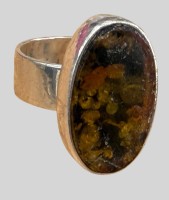Auktion 374<br>massiver Silberring-925- mit baltischen gr&uuml;nen Bernstein, Tragespuren, RG 60, 12,38 gr