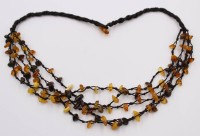 Auktion 374<br>Collier, Bernstein, Stoffband, Handarbeit, &auml;lter, ca. L-48cm