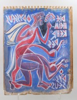 Auktion 374<br>Abstraktes Gem&auml;lde, verso mit Kugelschreiber "Palinkas 2001 BHV", auf Holz gemalt, 35 x 28 cm