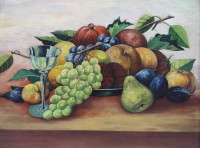 Auktion 374<br>Obststillleben, verso mit Bleistift J.Flettner Bremerhaven, &Ouml;l/Hartfaser, gerahmt, RG 40 x 50,5cm