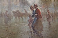 Auktion 374<br>Tommaso Principe (1942), regennasse Stra&szlig;enszene, &Ouml;l/Leinwand, gut gerahmt, RG 86,5 x 116cm, Sperrgut!