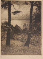 Auktion 374<br>Ludwig HARTMANN (1835-1902), Blick auf See, Radierung, gerahmt/Glas, RG 35 x 28cm