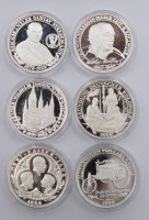 Auktion 374<br>6x Gedenkmedaillen, 999er Silber, zus. 119,4gr., D-4cm