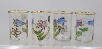 Auktion 374<br>4x Gl&auml;ser mit floraler Emaillemalerei,  Tifanny/Nagel, ca. H-10cm