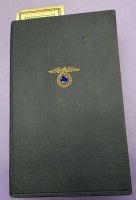Auktion 374 / Los 7015 <br>Adolf Hitler "Mein Kampf" 1937, blaue Ausgabe, noch gut erhalten, anbei Lesezeichen mit Werbung f&uuml;r das Buch "Die Juden in Deutschland"