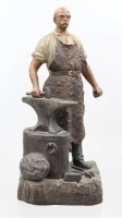 Auktion 374<br>Terrakotta-Figur eines Schmieds, &auml;lter, Hammer fehlt,  H-29,5cm