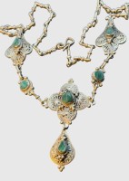 Auktion 374<br>Silber-925- Collier mit Malachit, undeutl. Punze, 30,06 gr., L-45 cm