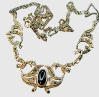 Auktion 374<br>Silbercollier-925- mit gr. Onyx-Cabouchon, L-44 cm, 12,24 gr