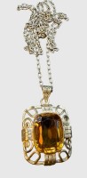 Auktion 374<br>Silber Halskette mit gr. Citrin Anh&auml;nger-S-925-, Kette L-54 cm, Anh&auml;nger 3x2,5 cm, 15,45 gr