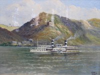 Auktion 374 / Los 4036 <br>Otto, Raddampfer auf dem Rhein, &Ouml;l/Holz, restau.bed&uuml;rftig, gerahmt, RG 21 x x25,5cm
