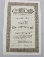 Auktion 374<br>Aktie der Heinrich Kaiser Waggonbau und Maschinenfabrik Aktiengesellschaft, 1923