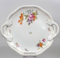 Auktion 374<br>Anbietteller, Rosenthal, Perlrand, florales Dekor, um 1930, ca. D-28cm ohne Handhaben