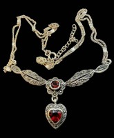 Auktion 374<br>Silber-Collier-925- mit 2 roten Steinen, L-46 cm, 11,06 gr.