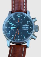 Auktion 374<br>FORTIS Flieger Daydate Edelstahl, Ankerwerk, Automatik, schwarzes Ziffernblatt mit Leuchtzeiger, arabische Ziffern, drei Hilfsziffernbl&auml;tter f&uuml;r 30-Minuten,12-Stunden-Z&auml;hler, kleine Sekunde, Kalender, Durchmesser 40 mm, Lederband, sehr guter Zustand