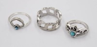 Auktion 374<br>3x div. Modeschmuck-Ringe, silberfarben, ca. RG 52 -60