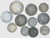 Auktion 374<br>11x div. Schweizer Kleinm&uuml;nzen bis 2 Franken, Silber, ab 1880