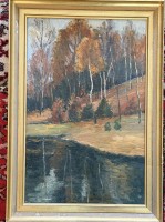 Auktion 374<br>anonyme Herbstlandschaft, &Ouml;l/Leinen, gerahmt, RG  56x38 cm