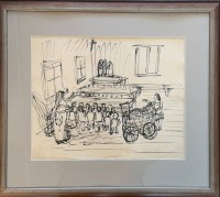 Auktion 374<br>CHRISTOPH VOLL (1897-1939) "Betende Kinder im Waisenhaus", Lithografie, verso Nachlass Ch.Voll, 707, ger/Glas, RG 55x61 cm