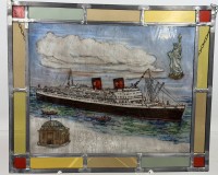 Auktion 374<br>Fensterbild, bleiverglast mit Hanseatic Motiv,  30x35 cm