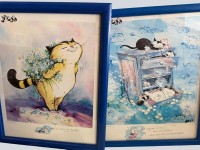 Auktion 374<br>2x Kunstdrucke mit Kater Jacob Motiven, ger/Glas, RG 31x25 cm